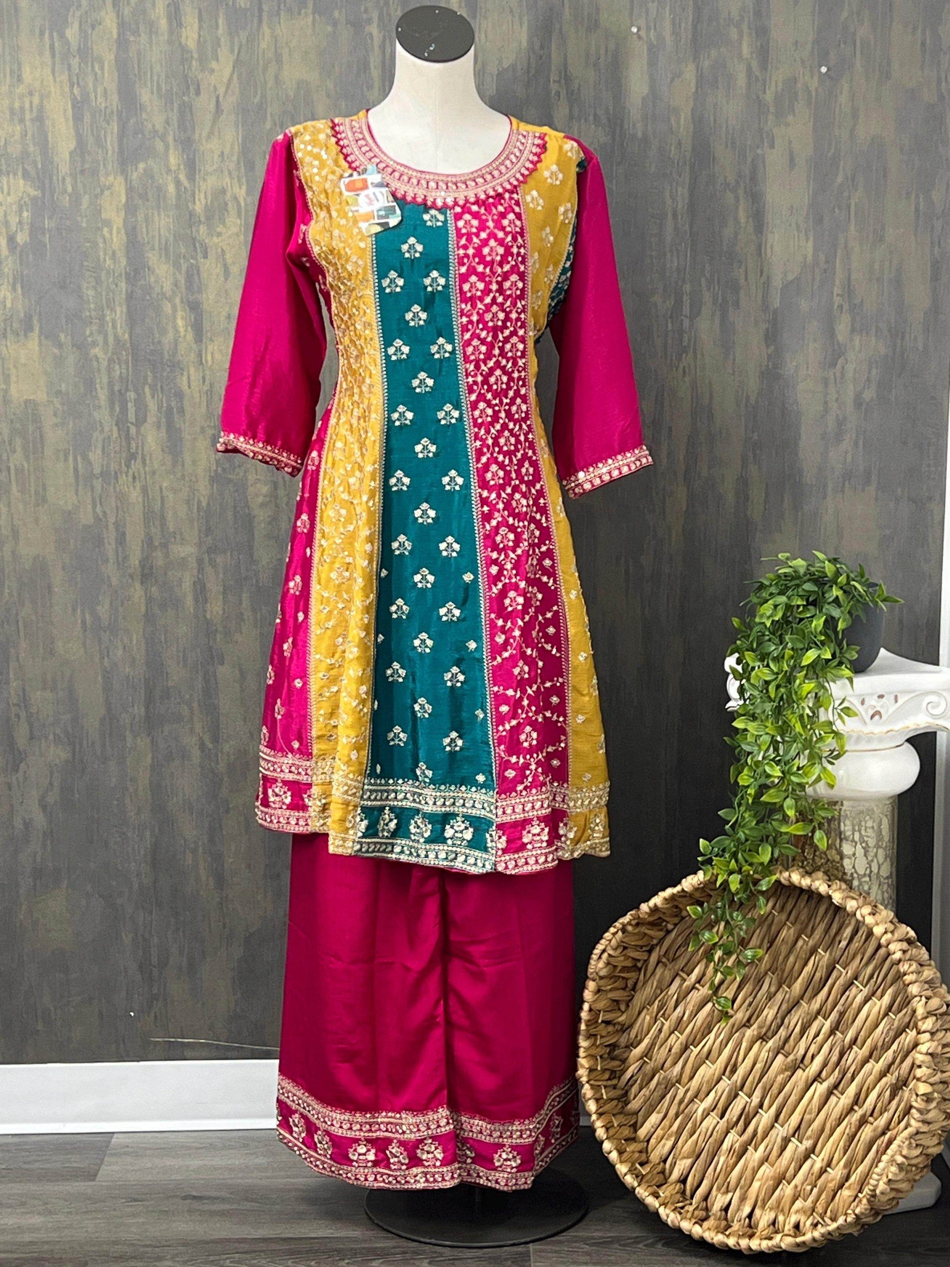 Multi color kurti Plazzo set - Kurti Connection USA