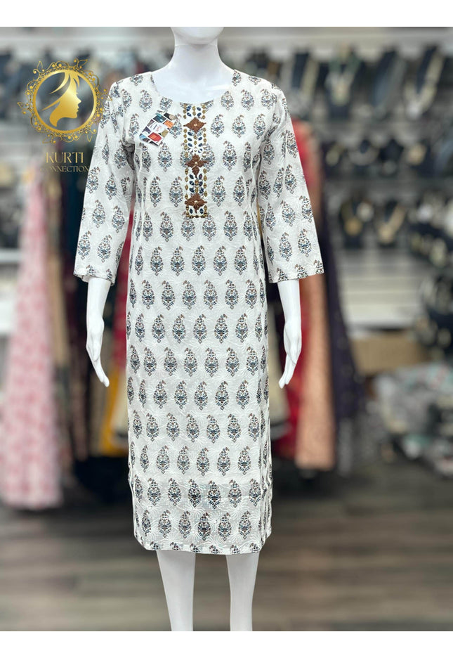 Cotton chikankari kurti - Kurti Connection USA