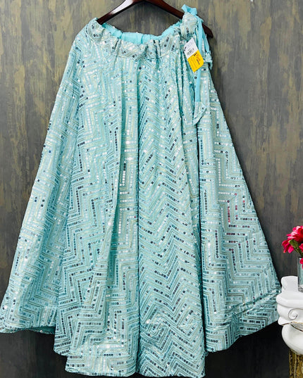 Sequin Lehenga | light blue - Kurti Connection USA
