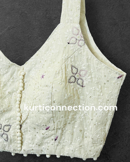Cotton chikankari blouse - Kurti Connection USA