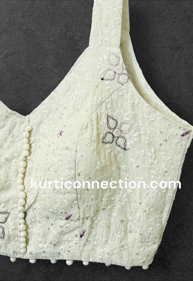 Cotton chikankari blouse - Kurti Connection USA