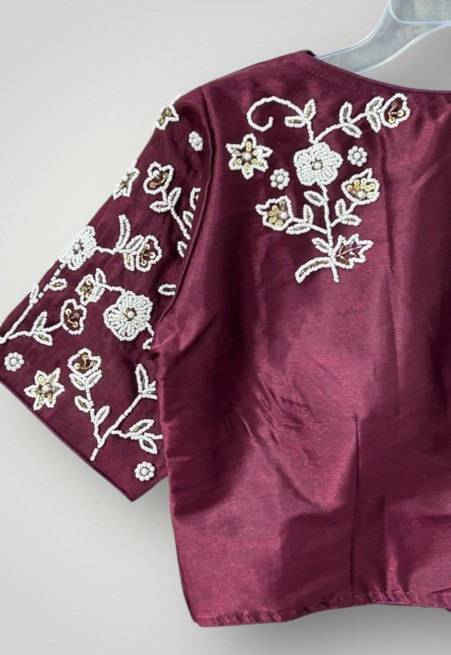 Silk Blouse | Pearl work - Kurti Connection USA