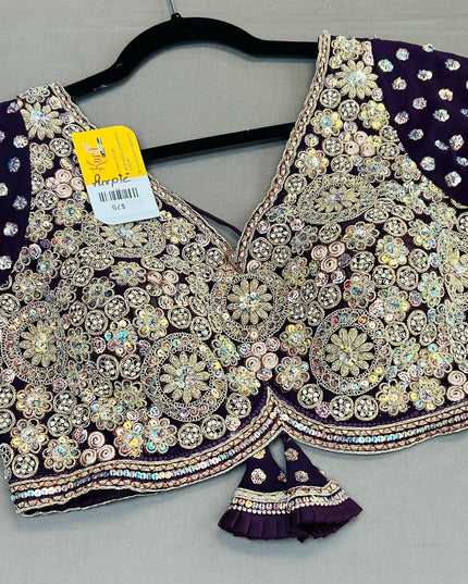 Heavy work blouse | purple blouse for saree/lehenga - Kurti Connection USA