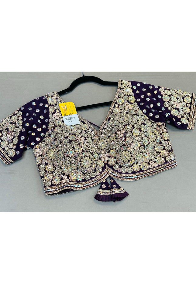 Heavy work blouse | purple blouse for saree/lehenga - Kurti Connection USA