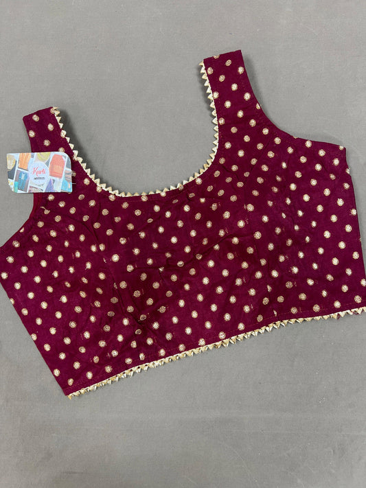 Silk cotton blouse with gold butti | Sleeves available