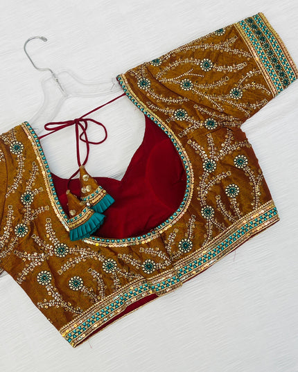 Embroidered silk blouse | readymade blouse for saree - Kurti Connection USA