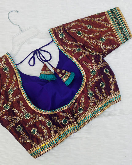 Dark brown silk blouse | readymade blouse for saree - Kurti Connection USA