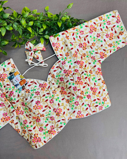 Multicolor embroidery work blouse - Kurti Connection USA