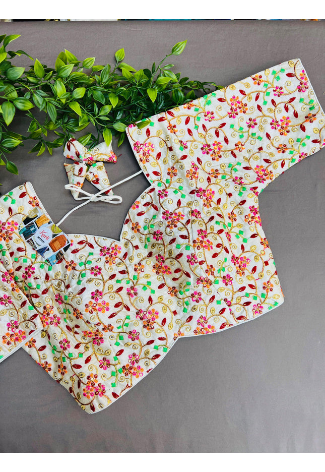 Multicolor embroidery work blouse - Kurti Connection USA