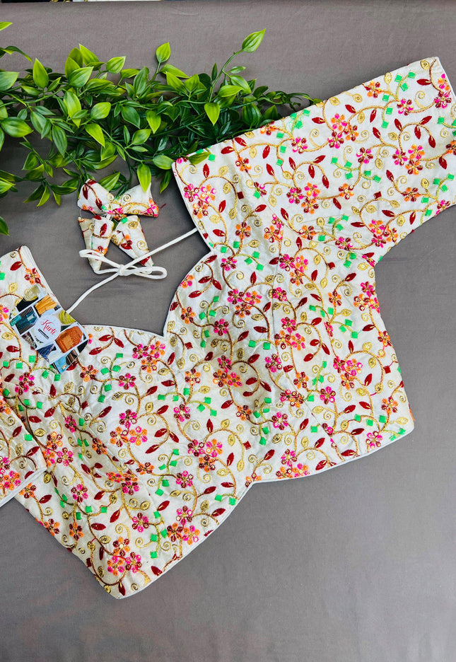 Multicolor embroidery work blouse - Kurti Connection USA