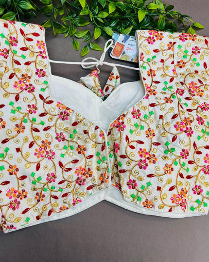 Multicolor embroidery work blouse - Kurti Connection USA