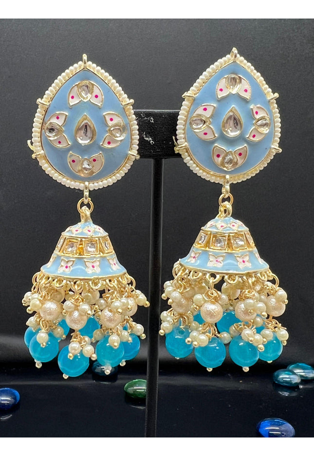 Sky blue Meenakari earrings - Kurti Connection USA