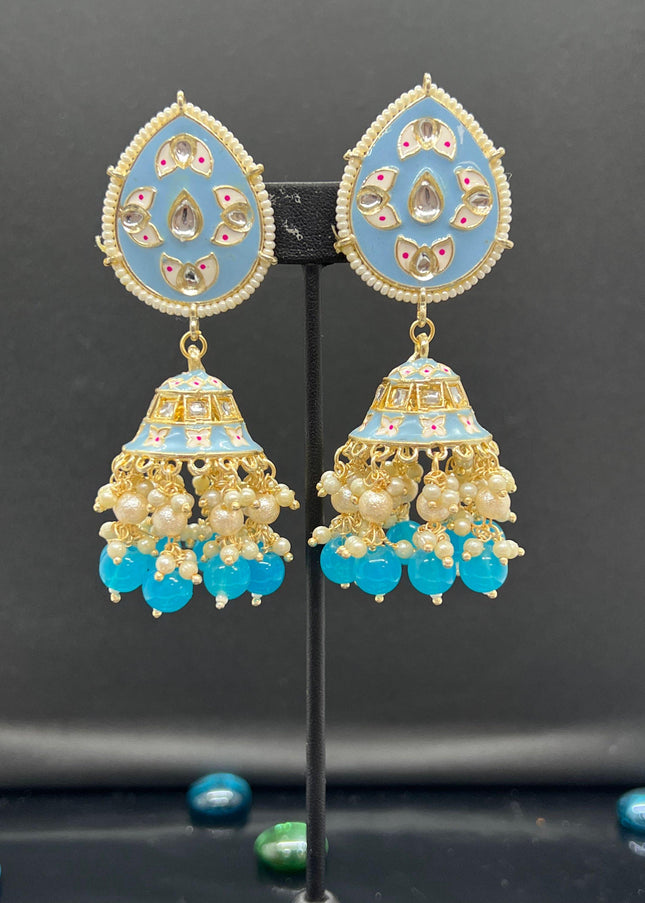 Sky blue Meenakari earrings - Kurti Connection USA