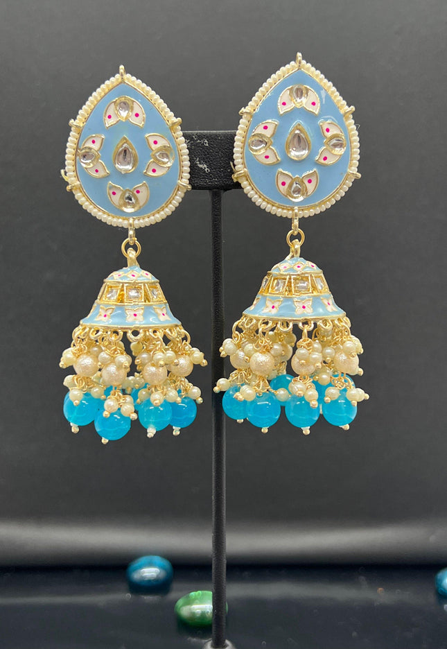 Sky blue Meenakari earrings - Kurti Connection USA