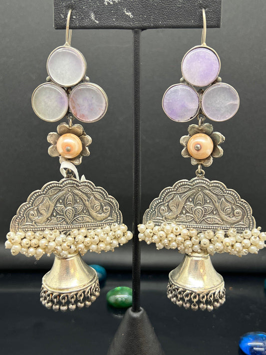 Handcrafted silver lookalike earrings with natural water stone