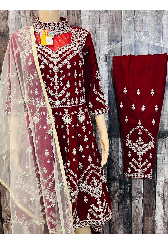 Designer Velvet long kurti with pant - Kurti Connection USA