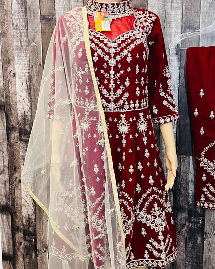 Designer Velvet long kurti with pant - Kurti Connection USA