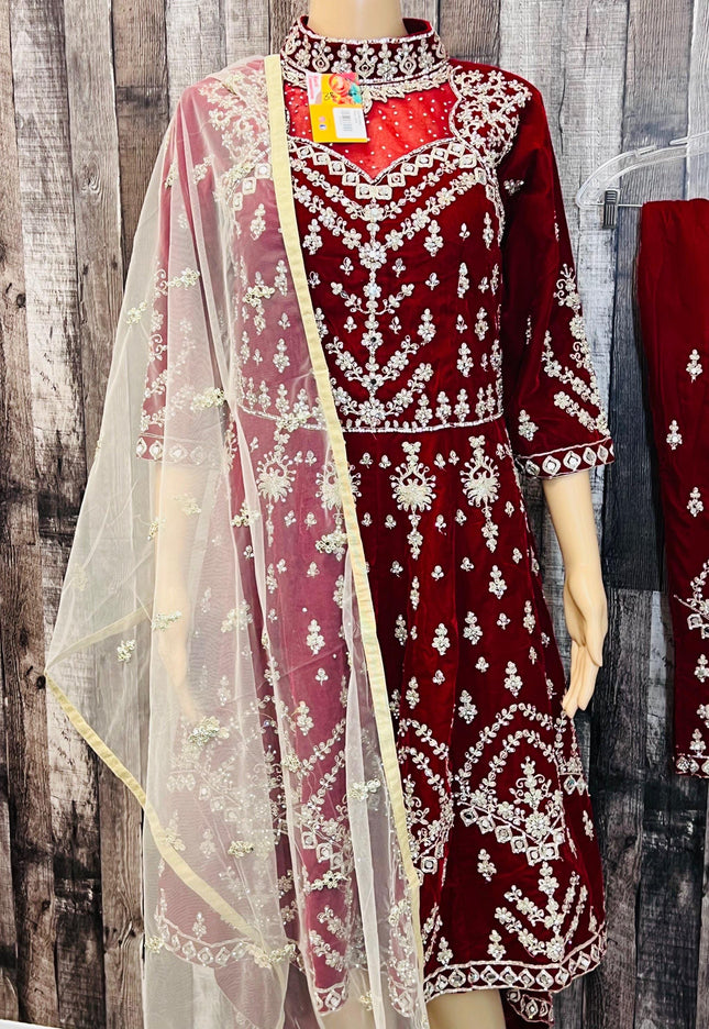 Designer Velvet long kurti with pant - Kurti Connection USA