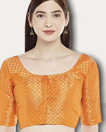 Jacquard silk blouse : Orange - Kurti Connection USA