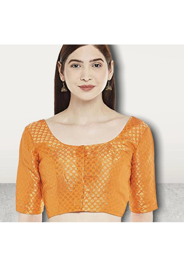 Jacquard silk blouse : Orange - Kurti Connection USA