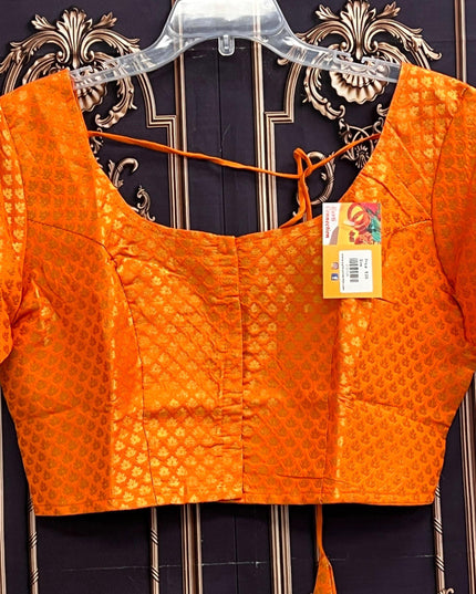Jacquard silk blouse : Orange - Kurti Connection USA