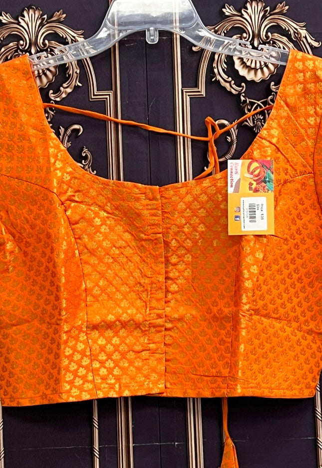 Jacquard silk blouse : Orange - Kurti Connection USA