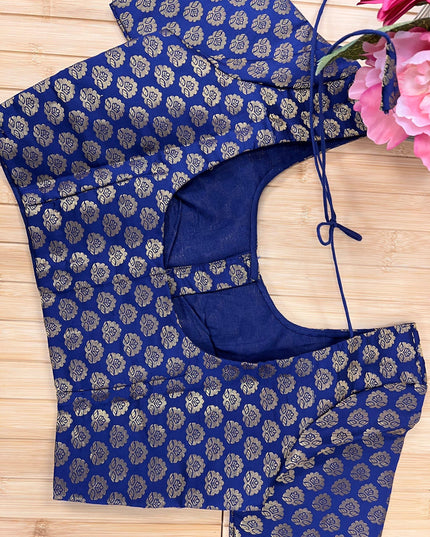 Front hook blouse : Navy blue - Kurti Connection USA