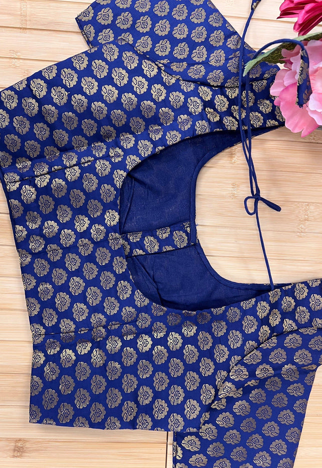 Front hook blouse : Navy blue - Kurti Connection USA