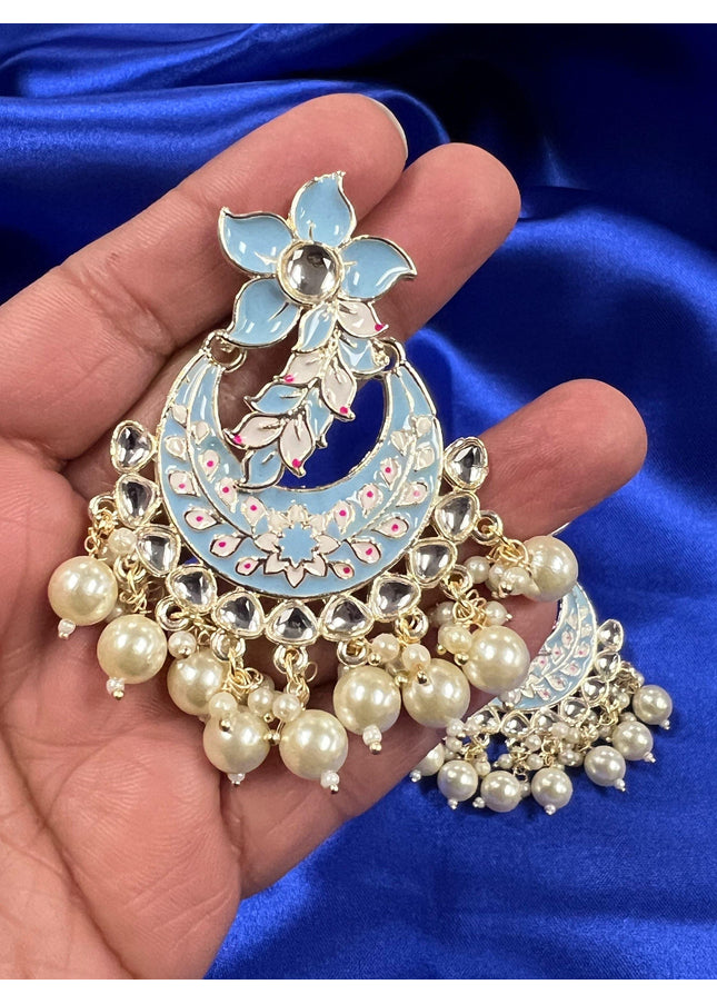 Light blue earrings | chandbali - Kurti Connection USA