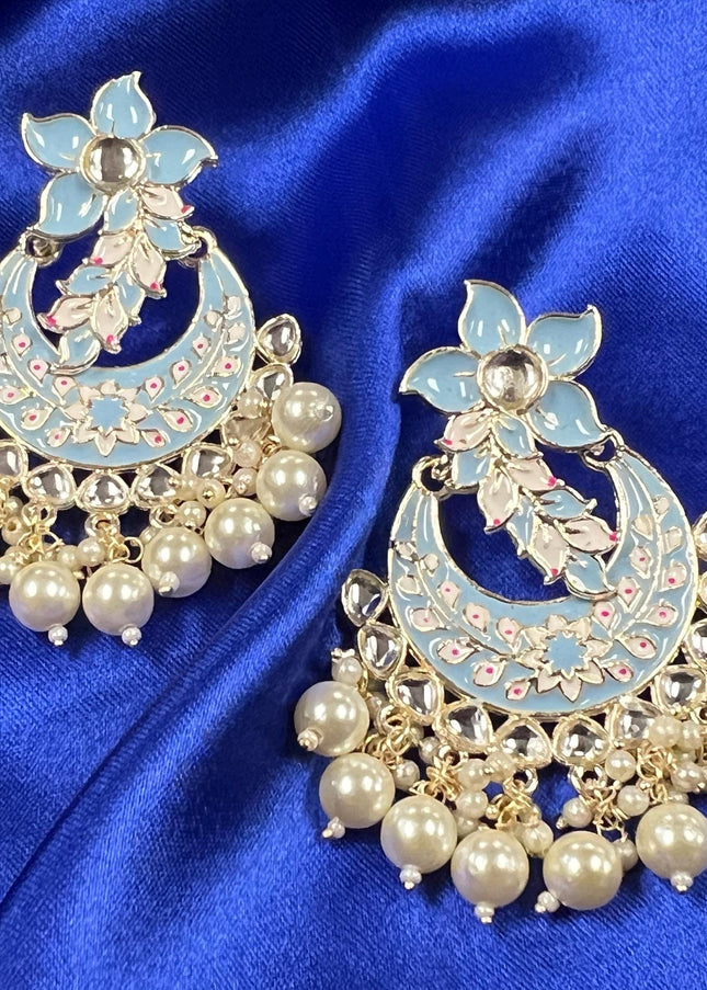 Light blue earrings | chandbali - Kurti Connection USA