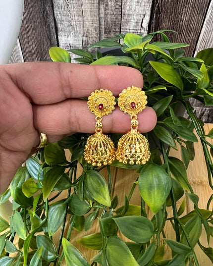 Golden jhumki | screw back - Kurti Connection USA