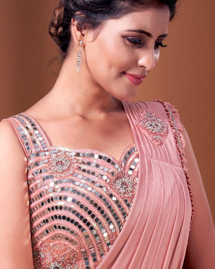 Readymade saree with heavy mirror work blouse - Kurti Connection USA