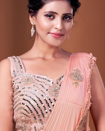 Readymade saree with heavy mirror work blouse - Kurti Connection USA
