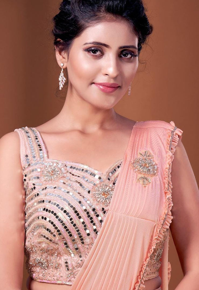 Readymade saree with heavy mirror work blouse - Kurti Connection USA