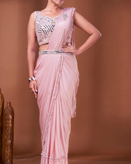 Readymade saree with heavy mirror work blouse - Kurti Connection USA