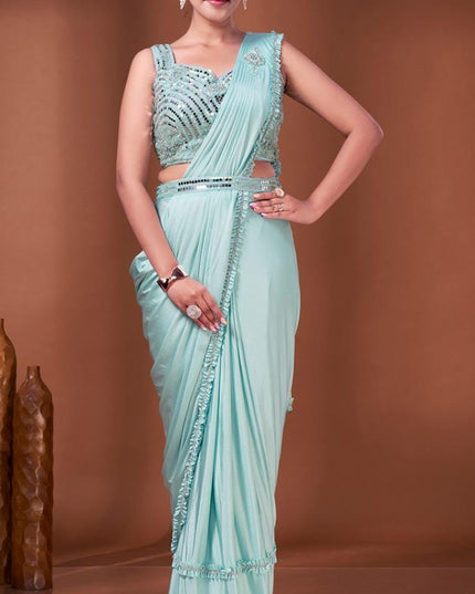 Readymade saree with heavy mirror work blouse - Kurti Connection USA