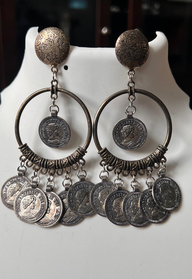 Oxidized coin earrings - Kurti Connection USA