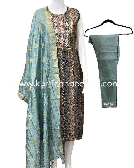 Chanderi silk suit with stretchable pant - Kurti Connection USA
