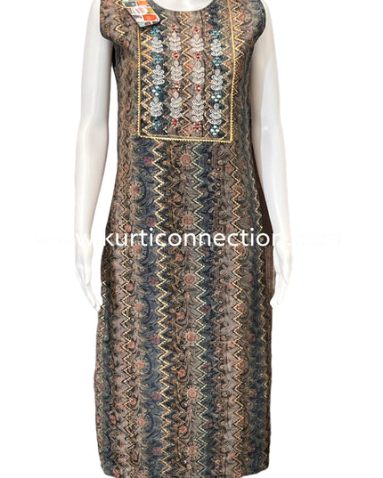 Chanderi silk suit with stretchable pant - Kurti Connection USA