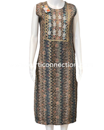 Chanderi silk suit with stretchable pant - Kurti Connection USA