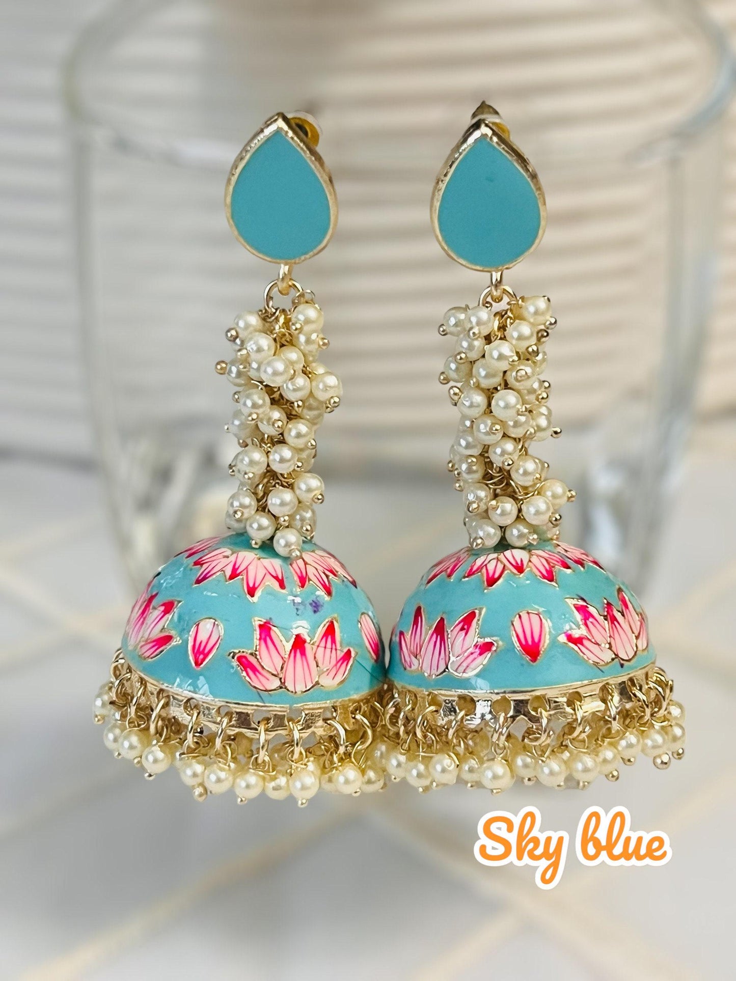 Meenakari jhumki, long jhumki