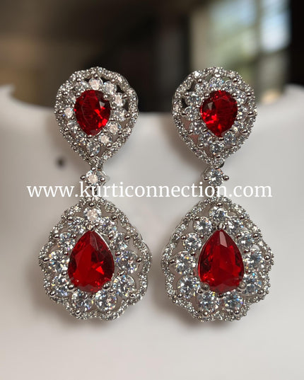 Korean stone earrings : Ruby - Kurti Connection USA