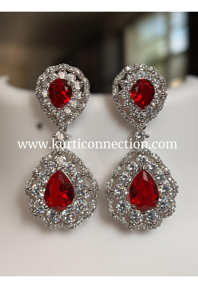 Korean stone earrings : Ruby - Kurti Connection USA
