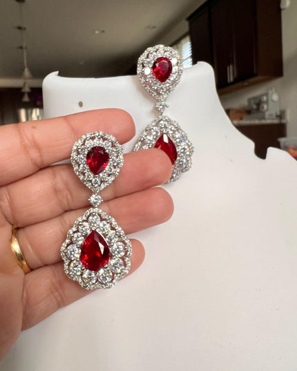 Korean stone earrings : Ruby - Kurti Connection USA