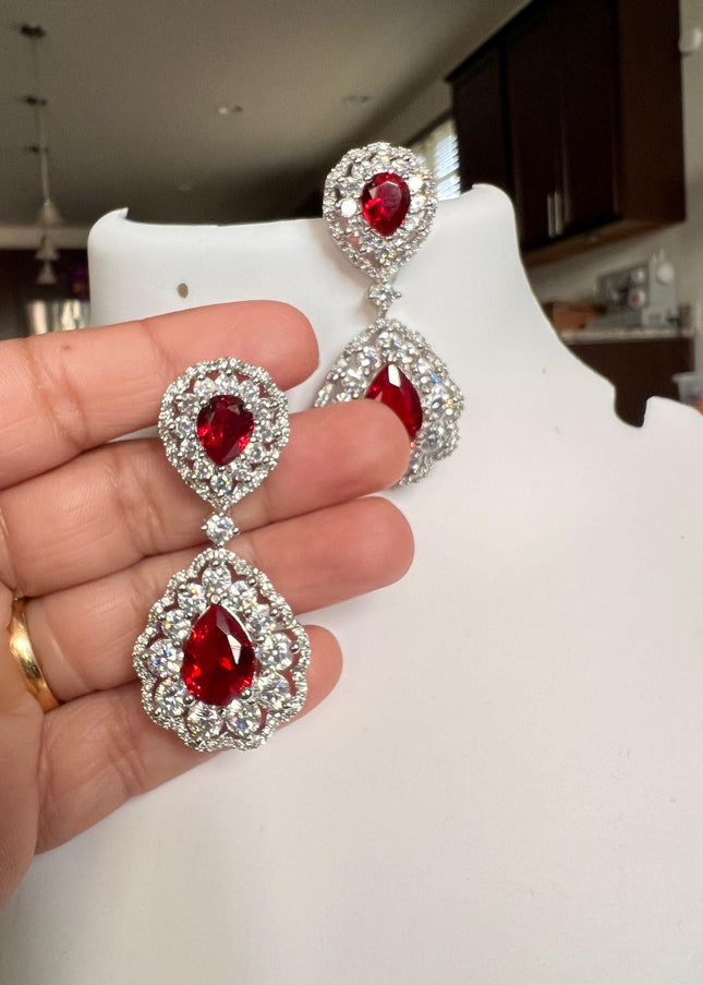 Korean stone earrings : Ruby - Kurti Connection USA