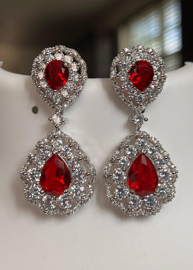 Korean stone earrings : Ruby - Kurti Connection USA