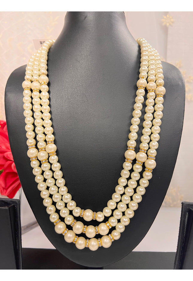 Triple layer Pearl necklace - Kurti Connection USA