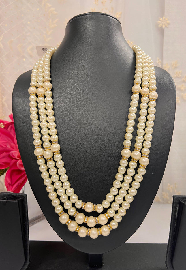 Triple layer Pearl necklace - Kurti Connection USA