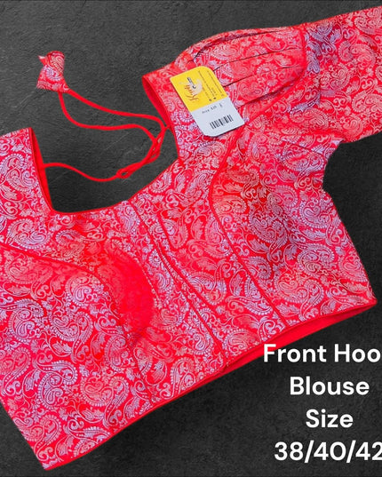 Red- Silver readymade blouse - Kurti Connection USA