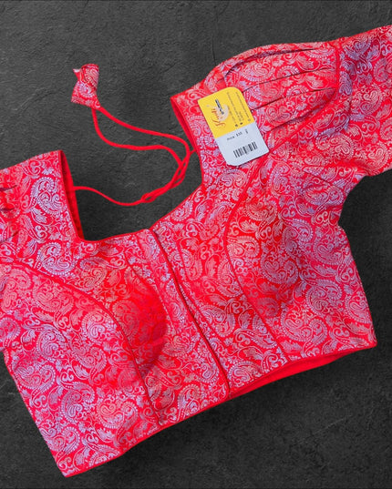 Red- Silver readymade blouse - Kurti Connection USA